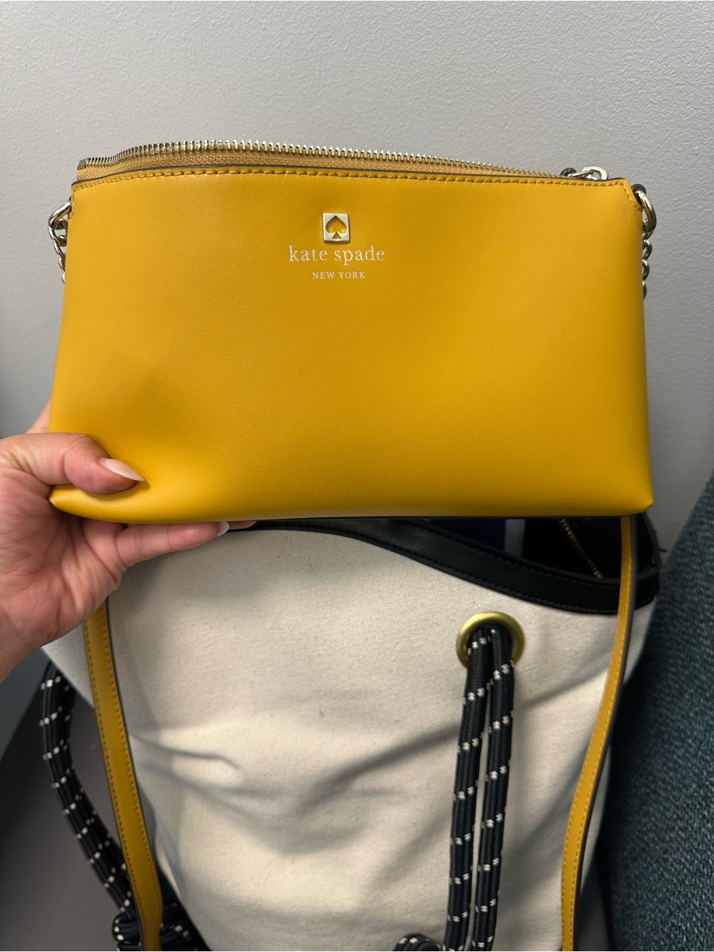 kate spade Yellow Leather Compact Crossbody with Chain Strap
